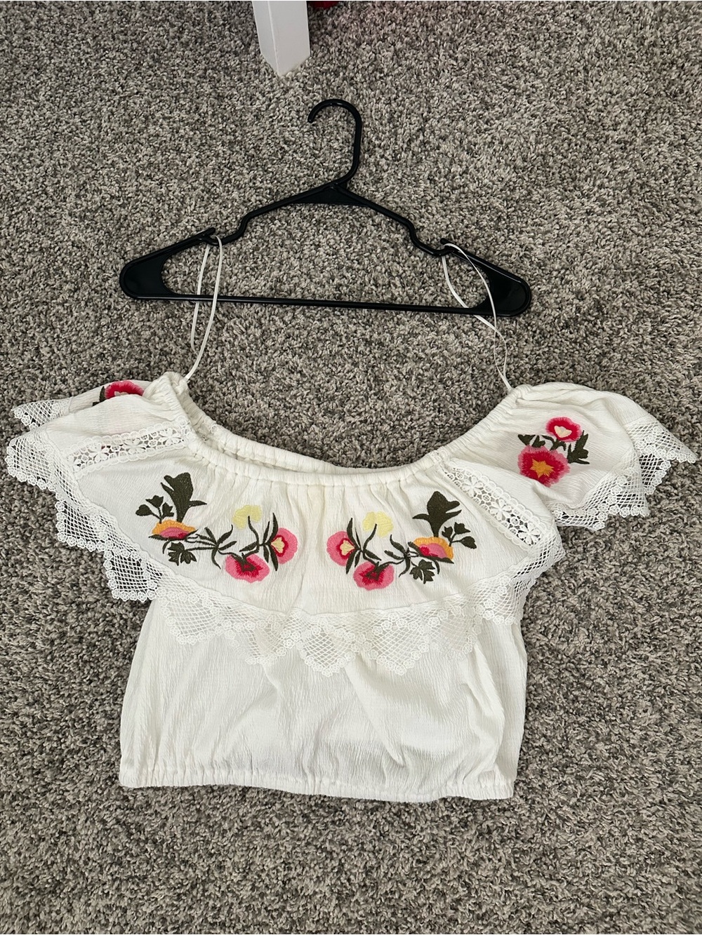 Altar'd State White Embroidered Ruffle Off-Shoulder Top